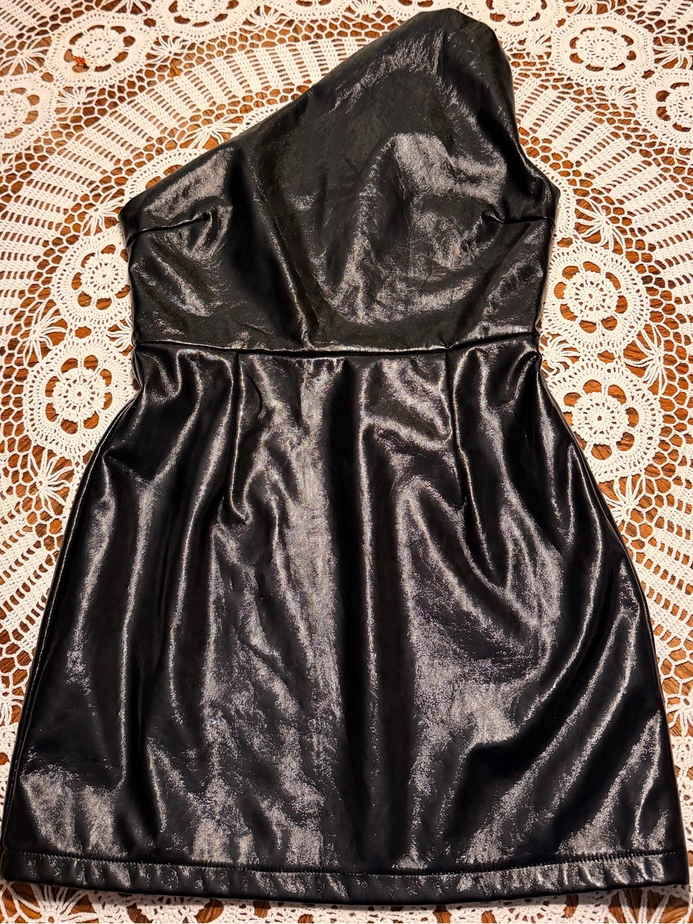 superdown revolve Strapless leather Faux-Leather Mini one shoulder Dress